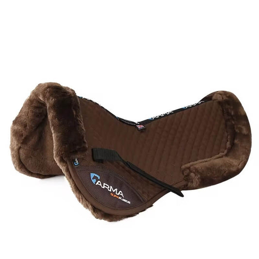 Brown saddle pad with Arma logo on a white background