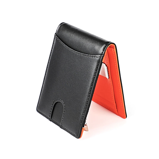 Black and orange wallet on a white background