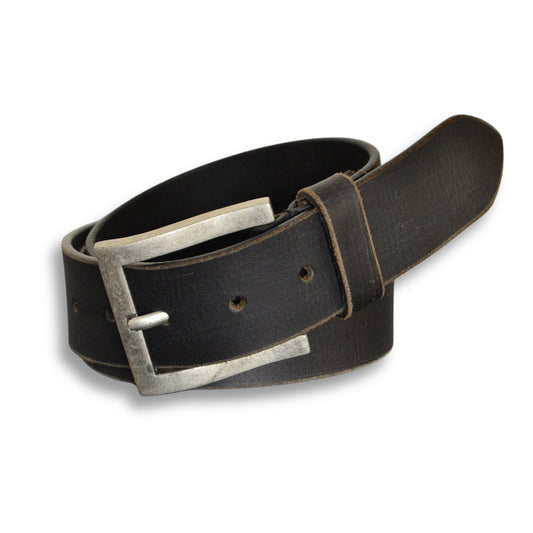 YOUSHA ELIA Velen schwarzer Ledergürtel für Herren mit stilvoller wellenförmiger Schnalle und einer Breite von 3,8 cm, ideal für den Alltag und elegante Freizeitoutfits.
