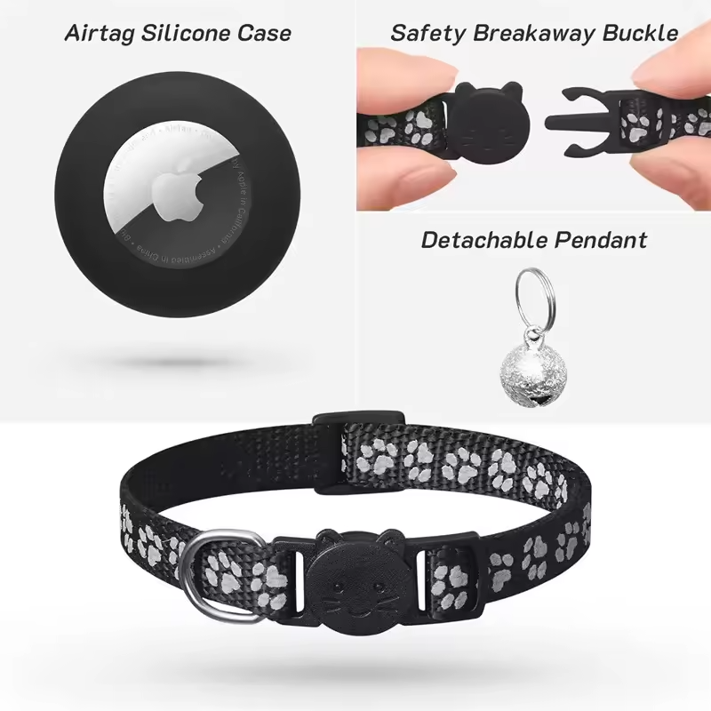 Cat collar for Apple AirTag, reflective with bell, adjustable