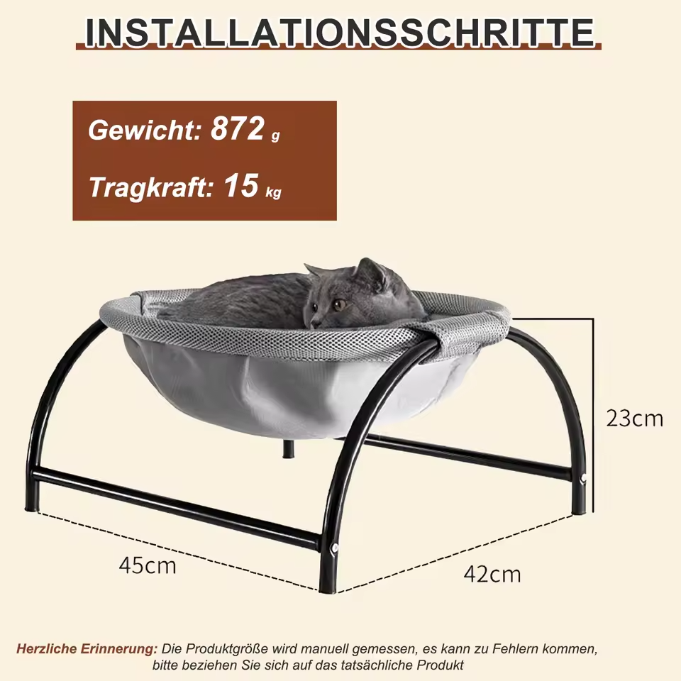 Cat Hammock Freestanding Wooden Frame Grey 45x42x23cm Cat Bed