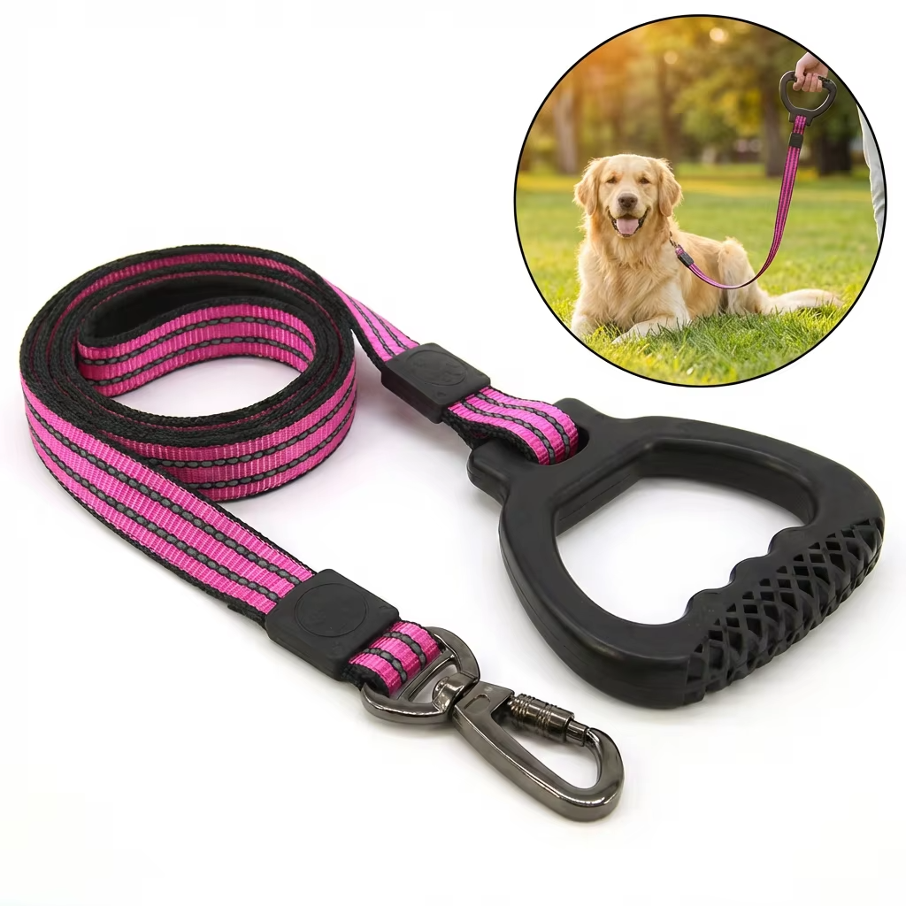 Reflective dog leash with anti-slip grip, strong nylon training leash.