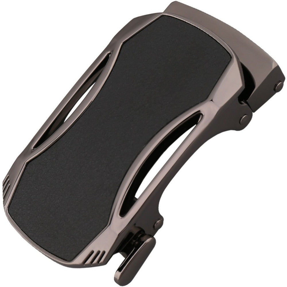 Metallic belt buckle on a white background