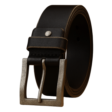YOUSHA ELIA Velen black leather belt for men, featuring a stylish wavy buckle and a 3.8 cm width for everyday and smart-casual wear.