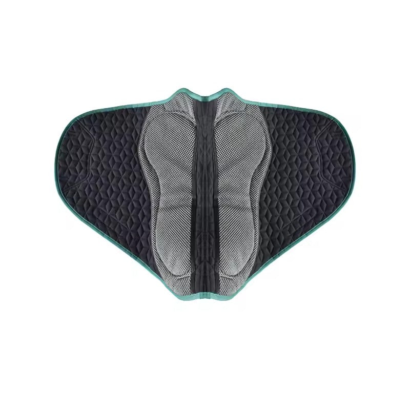 Gray and green saddle pad on a white background
